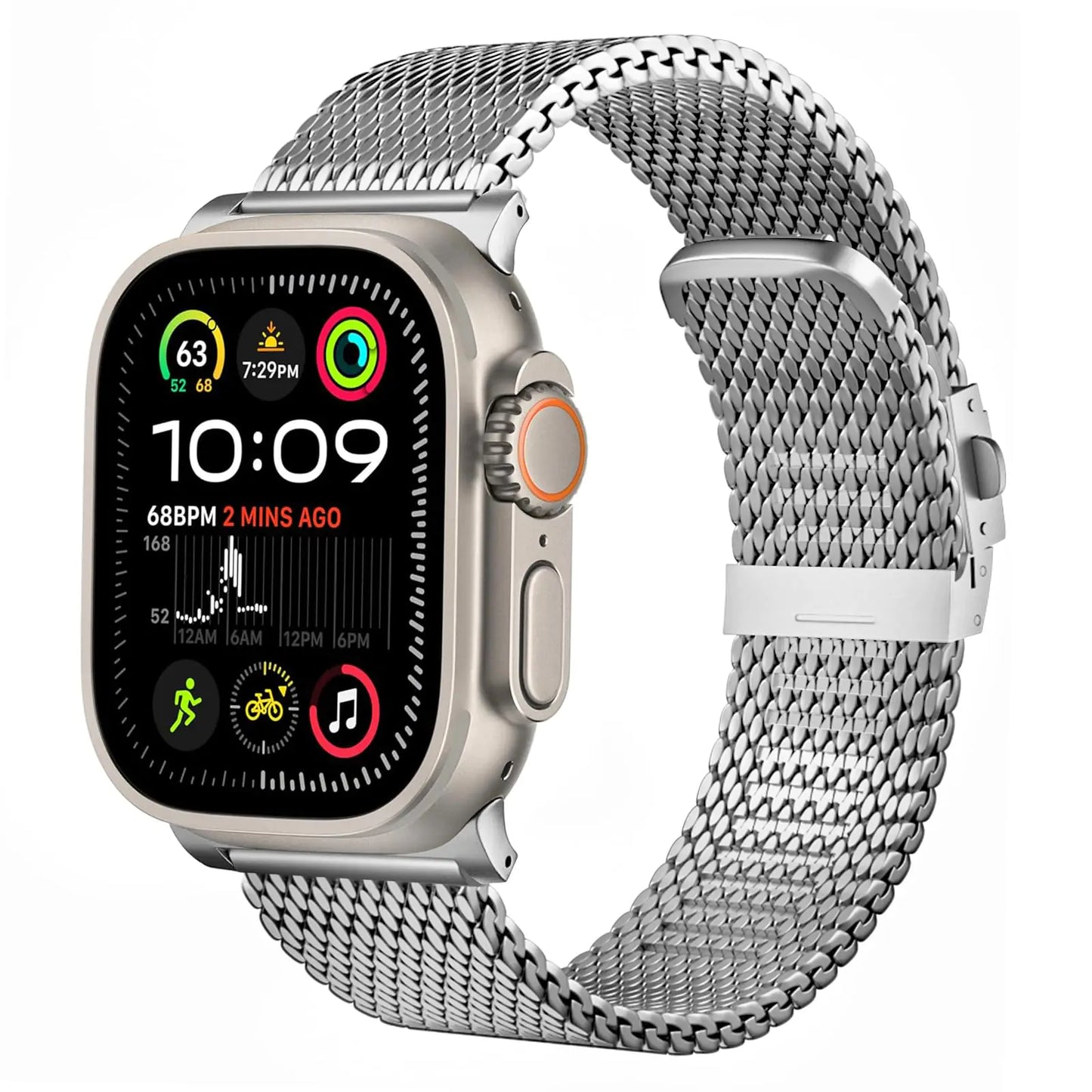 Dluxe Ave. Milanese Mesh Loop Band - Compatible with Apple Watch Ultra 2/Ultra Band 49mm 45mm 44mm Men Women Stainless Steel Metal Mesh Loop Adjustable Strap for iWatch Ultra 2/Ultra Series 10 46mm SE 9/8/7/6/5
