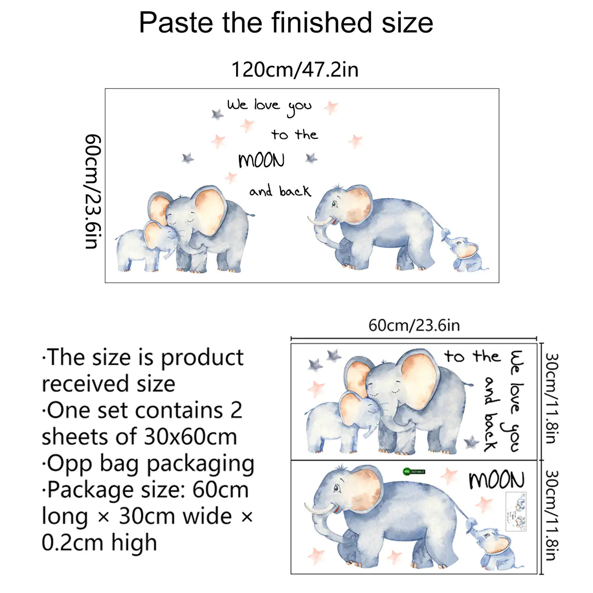 Dluxe Ave. Kids Cartoon Elephant Wall Stickers - PVC Waterproof Decals