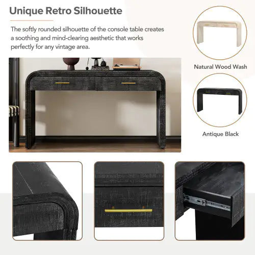 Dluxe Ave. Unique Retro Silhouette Console Table, Open Style, Two Top Drawers For Entrance, Dining Room, Living Room