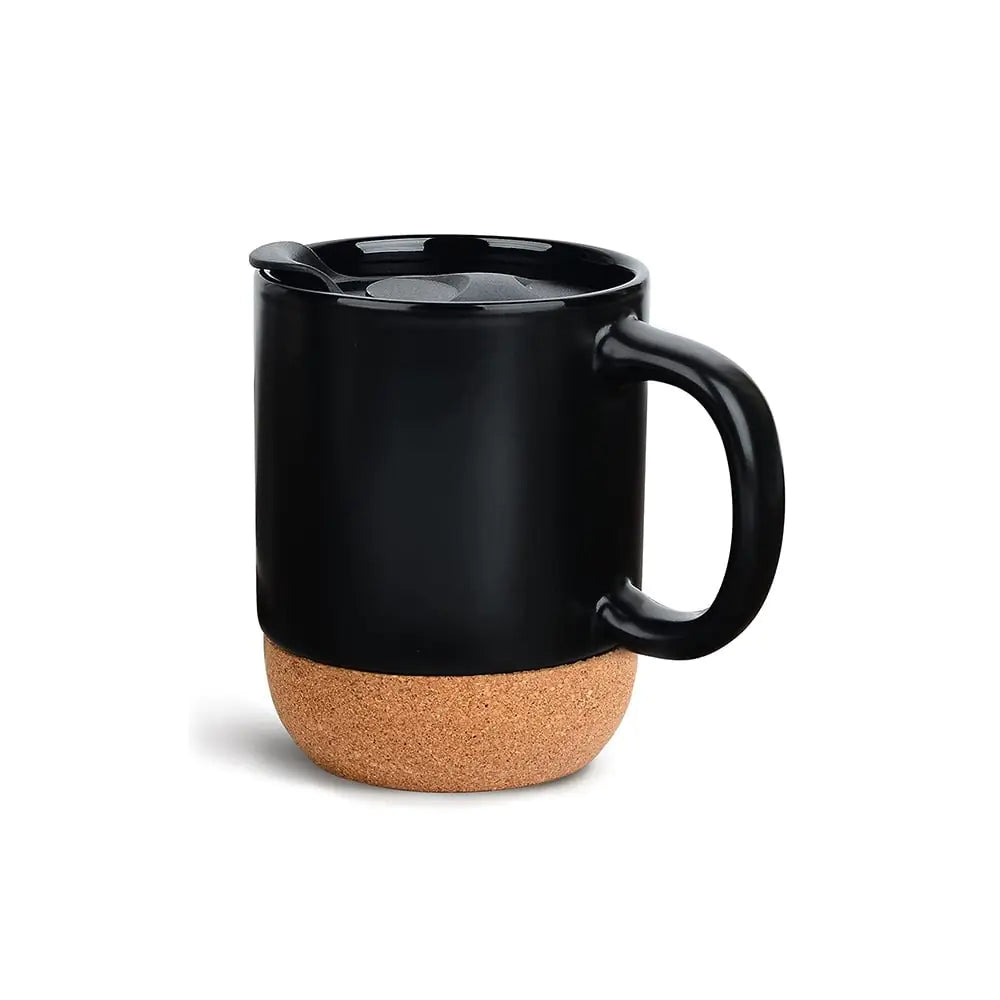 Dluxe Ave. 15oz Insulated Ceramic Cup Cork Bottom Large Lid Coffee Mug - Black