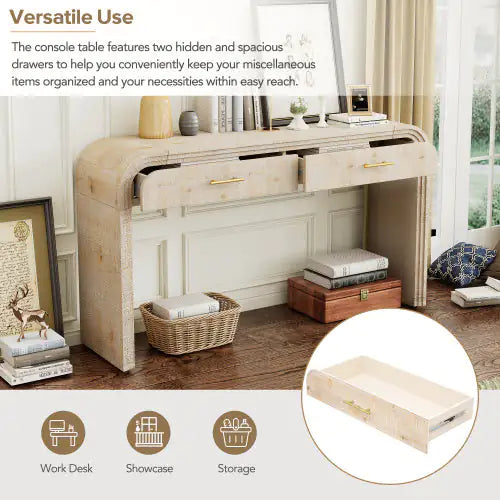 Dluxe Ave. Unique Retro Silhouette Entryway Table With Open Design And Two Top Drawers For Entrance, Dining Room, Living Room