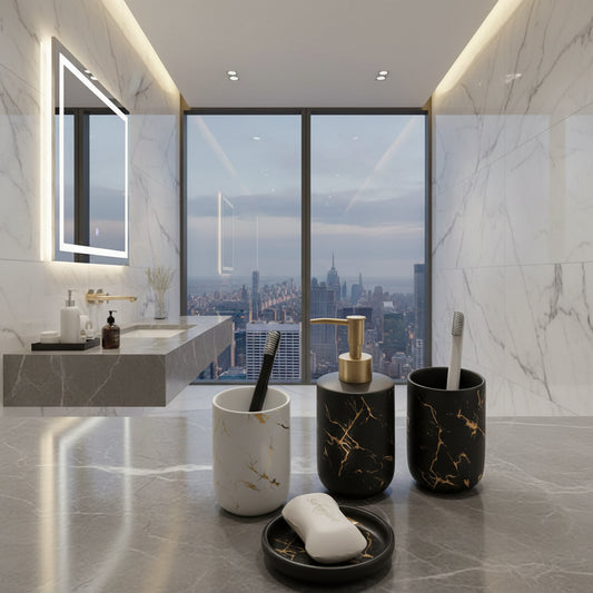 Dluxe Ave. Nordic Luxury Marble Ceramic Bathroom Set (5 Pieces)