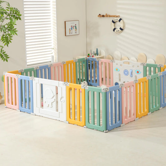 Dluxe Ave. IFLETH Baby Play Pen 22 Panels Extra Large Baby Playpen Foldable Astronauts Play Pens for Babies and Toddlers Adjustable Baby Play Yard Portable Baby Fence Baby Gate Playpen - Colorful