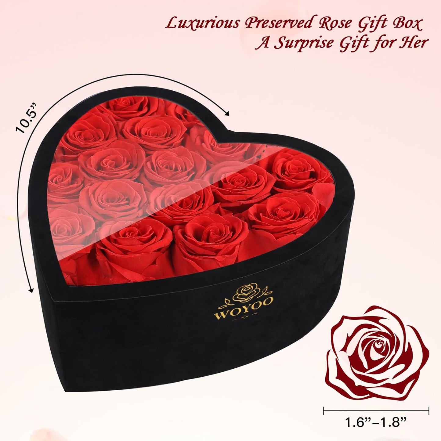Dluxe Ave. Luxury Forever Real Roses in Suede Box/ 16Pcs (Red)