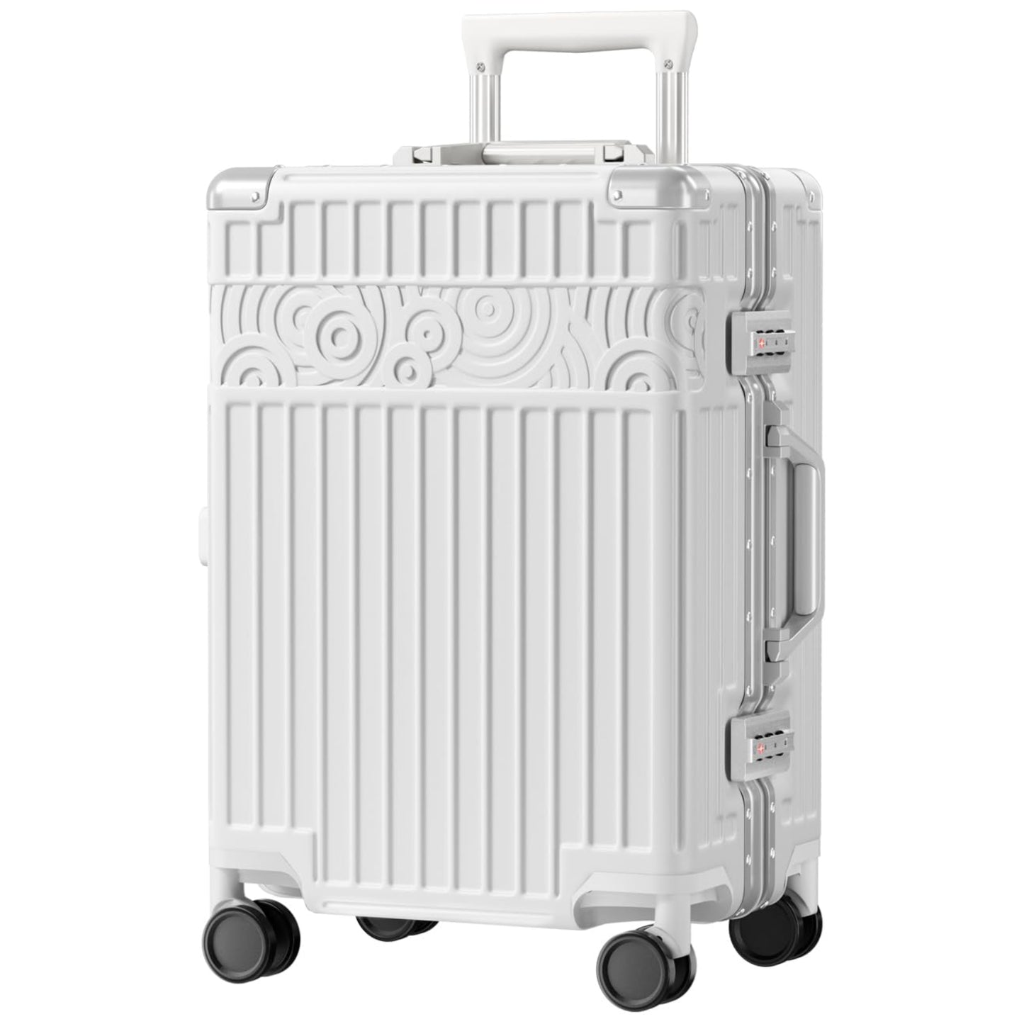 Dluxe Ave. Carry On Luggage with Aluminum Frame/ No Zipper/Spinning Wheels/ TSA Lock/ (White) 20inch