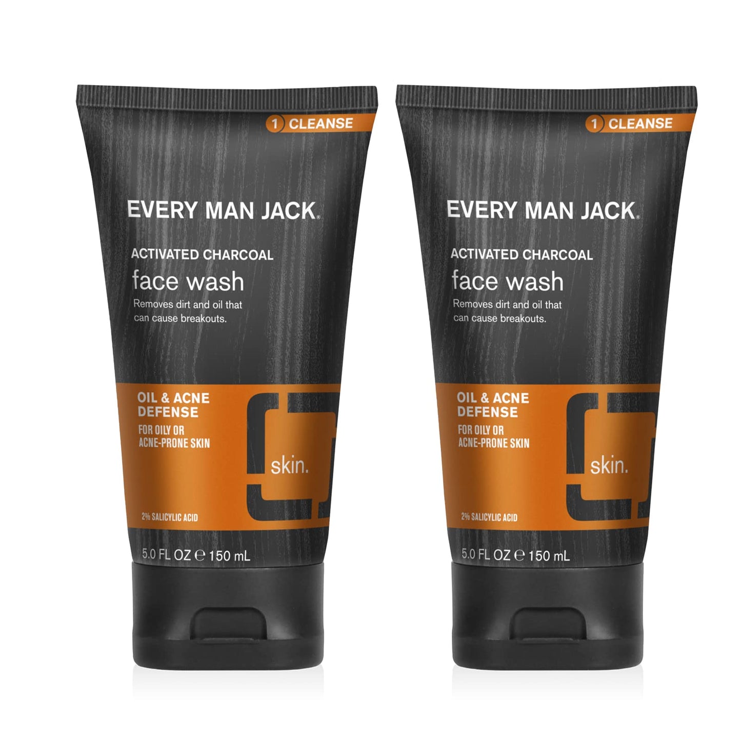 Dluxe Ave. Every Man Jack Activated Charcoal Oil and Acne Defense Skin Clearing Face Wash For Men, 5 oz Mens Face Wash - 2pack