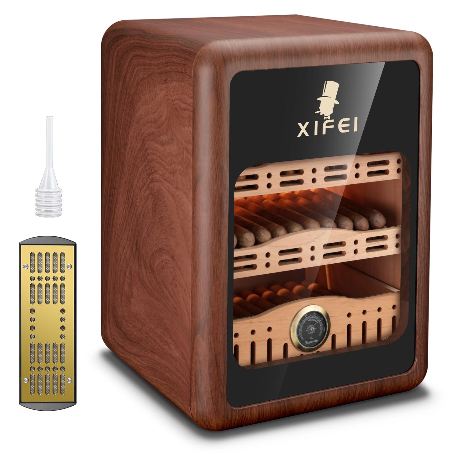 Dluxe Ave. Cigar Humidor Cabinet/ for 150 Cigars/ LED Lighting/ Desktop/ Cedar Wood