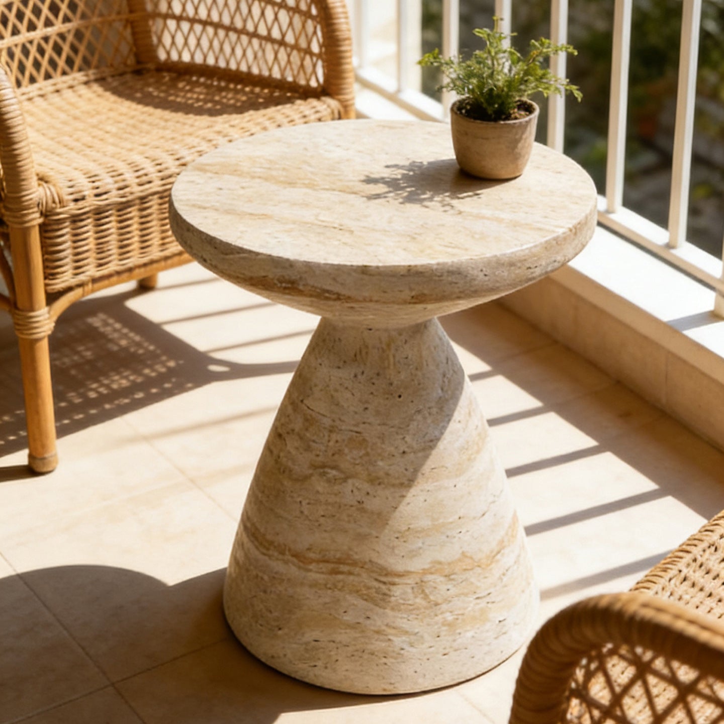 Modern Minimalist Imitation Travertine Sofa Side Table Round Geometric Coffee Table for Living Room Balcony Outdoor
