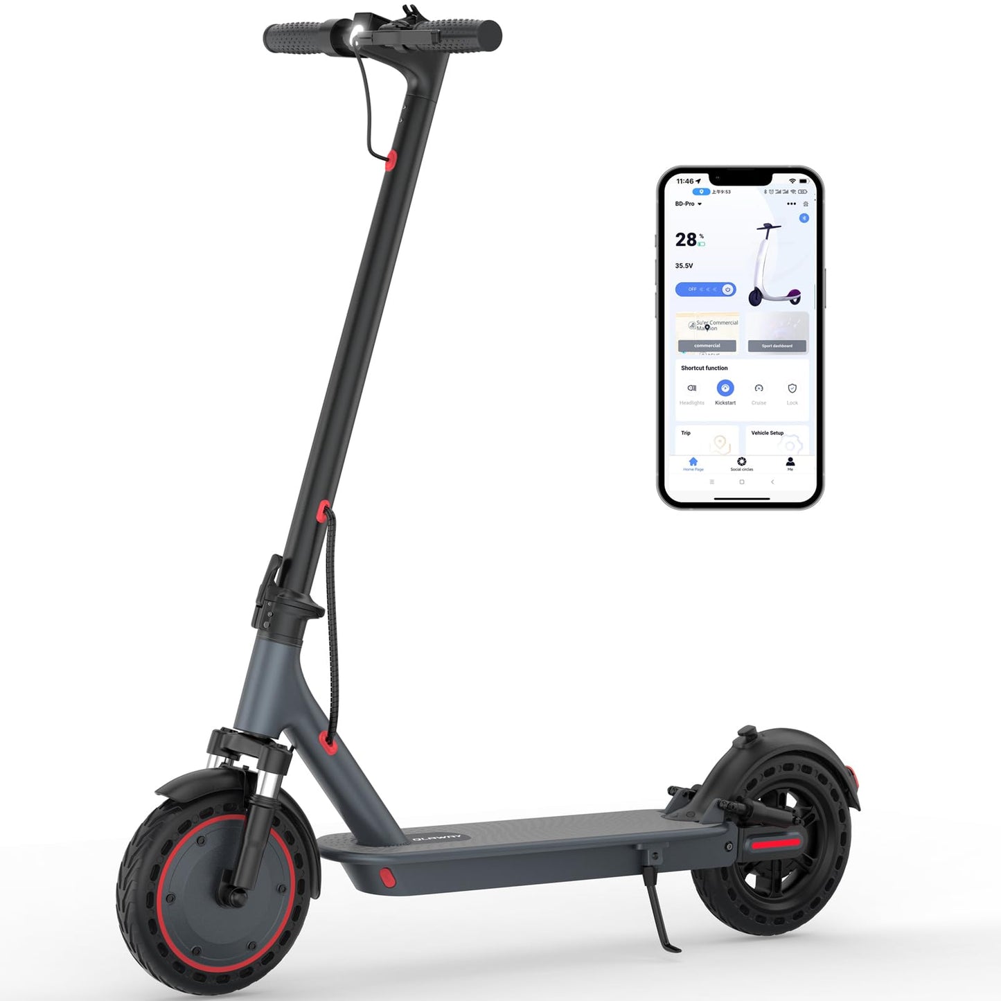 Dluxe Ave. 10" E Scooter for Adults 22 MPH 500W Motor 42v 10.5AH, Battery Up to 22 Miles Range, Foldable Scooter with Double Shock Absorption/Bearing 265 LBS/APP Control