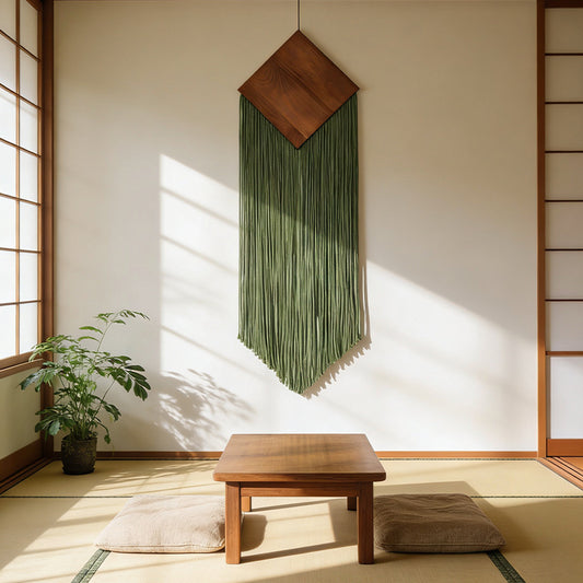 Cotton Rope Woven Tassel Tapestry with Diamond Wood Board