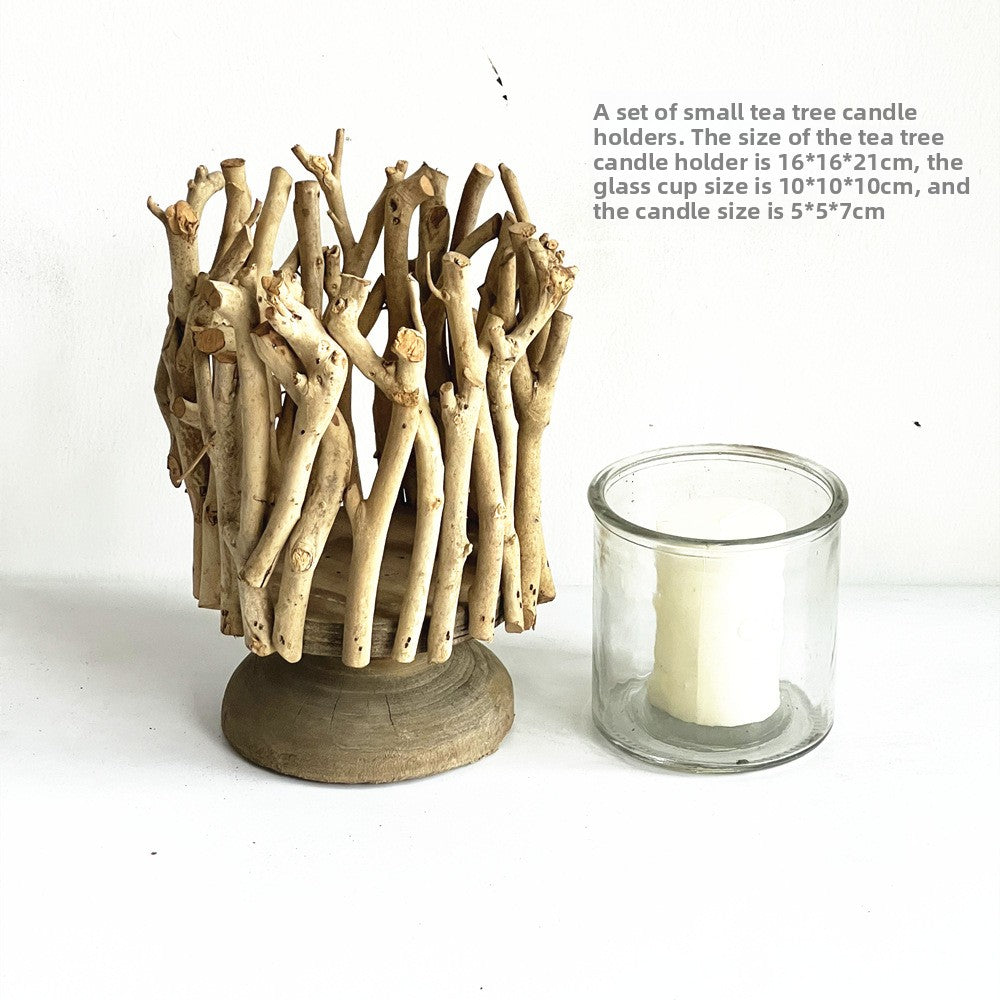 Handmade Carbonized Wood Candlestick Desktop Decor