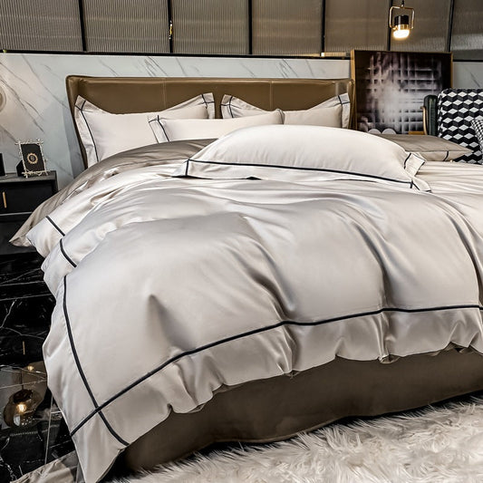 Dluxe Ave. Light Luxury Pure Cotton Four-Piece Set/ One Flat Sheet Two Pillowcases {One Duvet Cover}