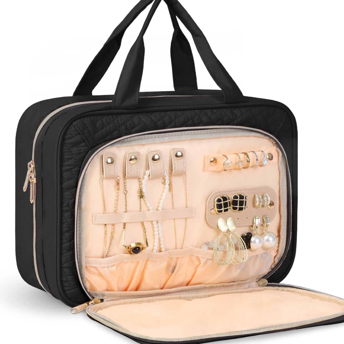 Dluxe Ave. Toiletry Bag with Hanging Hook/ Jewelry Organizer /（charcoal black）