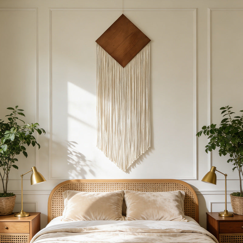 Cotton Rope Woven Tassel Tapestry with Diamond Wood Board