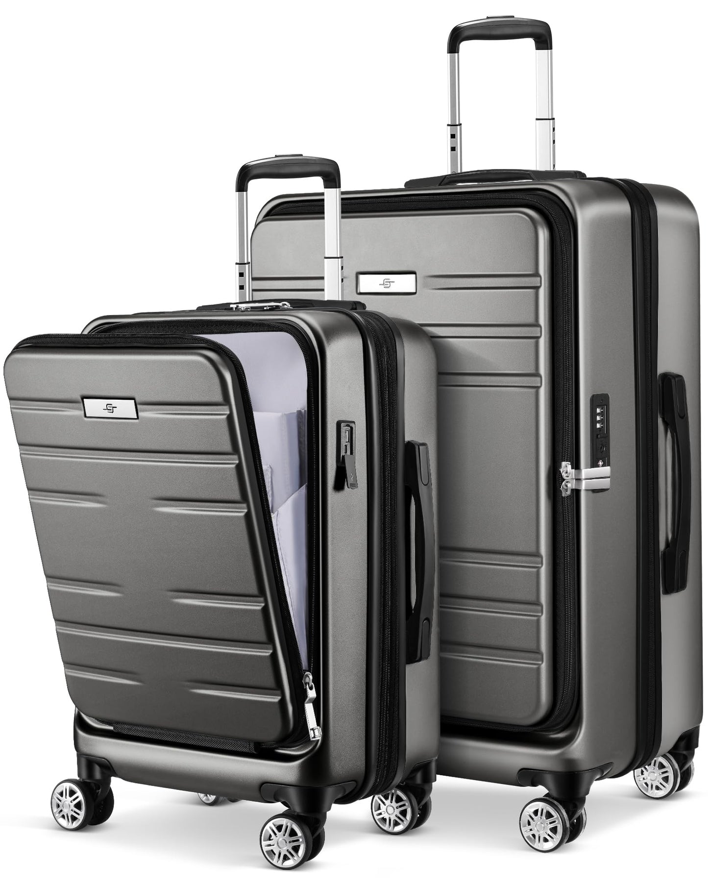 Dluxe Ave. 2 piece luggage sets/ PC Hard Shell/Spinner Wheels/ TSA Lock/ ( Grey)20 24 inch