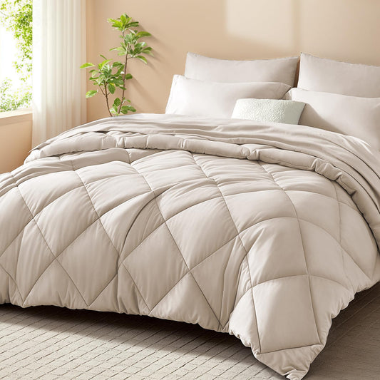 Dluxe Ave ( FULL) 7 Pcs Comforter Set, for All Season (Beige)