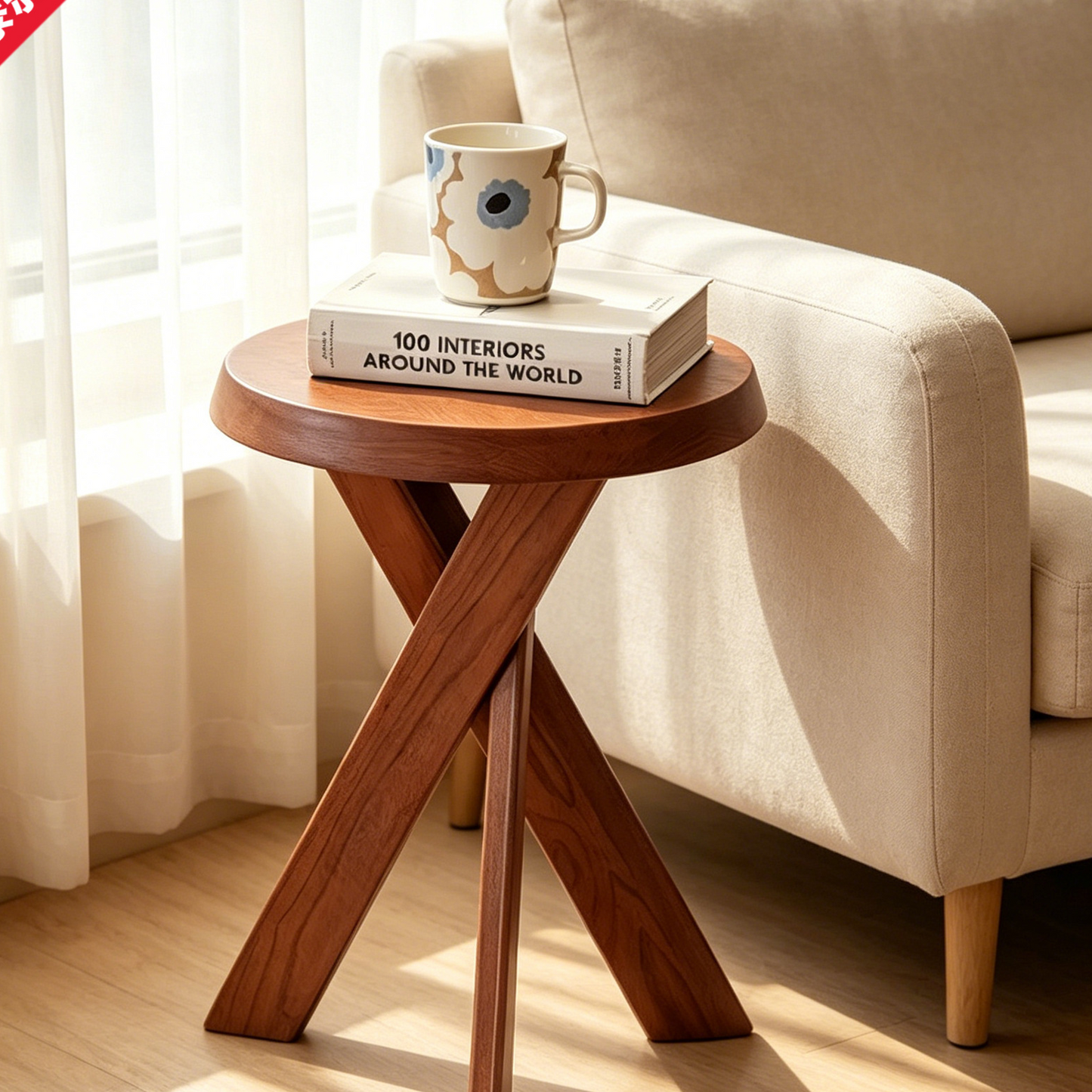 Solid Wood Side Table Japanese Wabi-Sabi Style Coffee Table