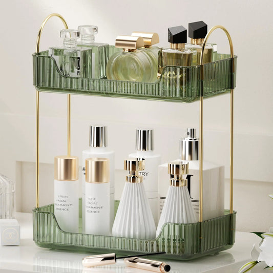 Dluxe Ave. YCIA&DONE Bathroom Organizer Countertop 2 Tiers Makeup Organizer Counter Storage Skincare Cosmetics Shelf Perfume Holder for Vanity Tray Bathroom Organizers and Storage(Vintage Green)