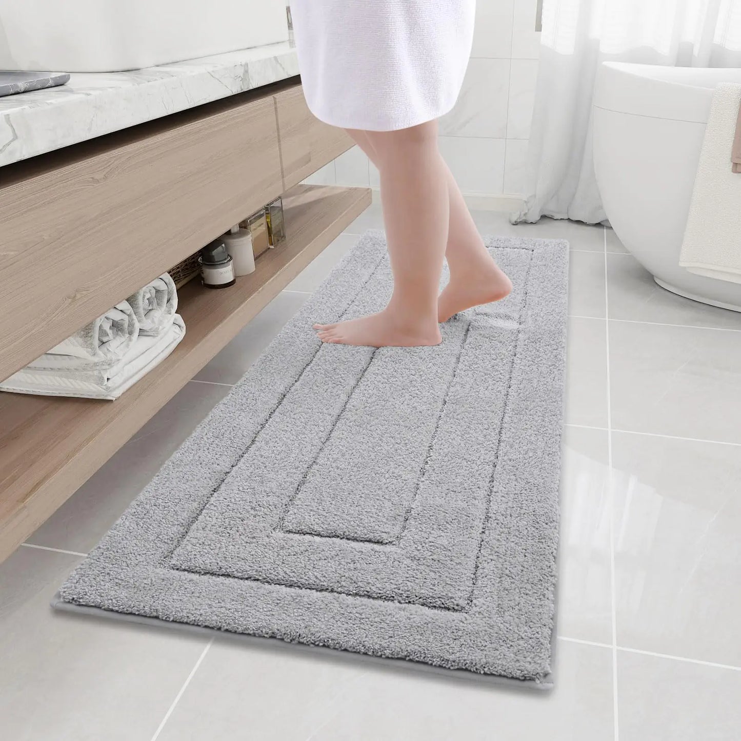 Dluxe Ave. Buganda Bathroom Rugs 59" x 20" Soft and Absorbent Microfiber Bath Rugs Non-Slip Shaggy Bath Carpet Machine Wash Dry Bath Mats Grey