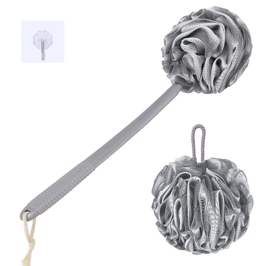 Dluxe Ave.  Loofah Sponge Set, Back Scrubber, Anti-Slip Plastic, 17" Handle Gray