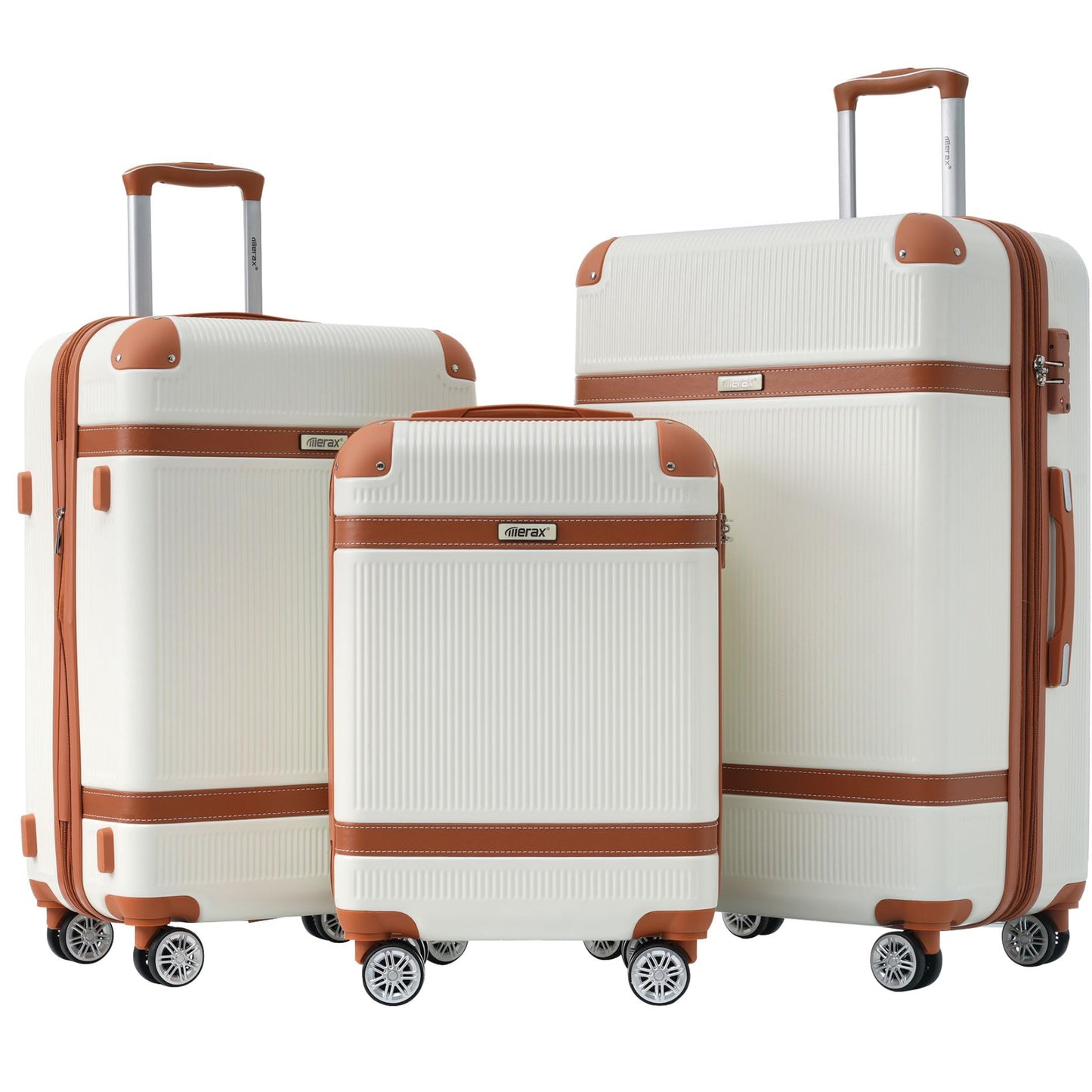 Dluxe Ave. 3 Pcs Hardside Rugged Travel Suitcase/ Spinner Wheels/ TSA Lock/ Expandable/ (White) 20/24/28