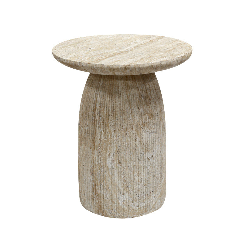 Modern Round Corner Side Table with Imitation Travertine Finish