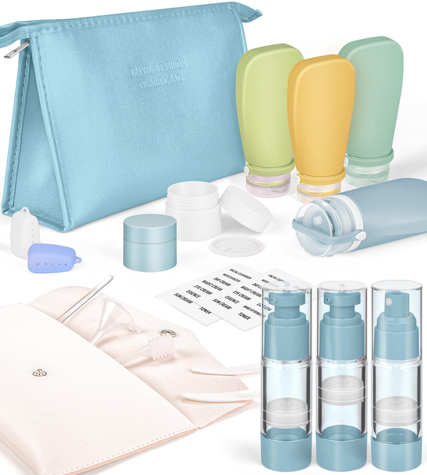 Dluxe Ave. 19 Pack Travel Bottles for Toiletries/ TSA Approved/ Refillable/ BPA Free