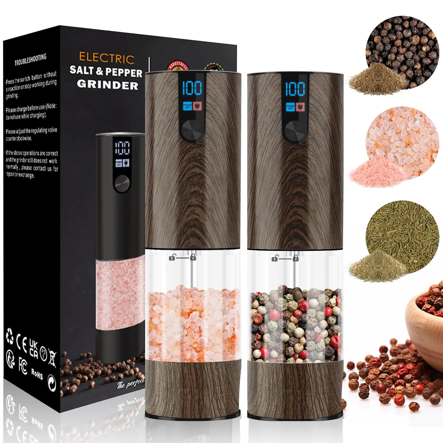 Dluxe Ave. Minpenlay Electric Salt and Pepper Grinder Set Rechargeable with LED Display