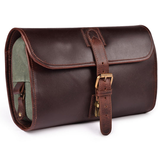 Dluxe Ave. Hanging Toiletry Bag for Men & Women/ Leather/ Red