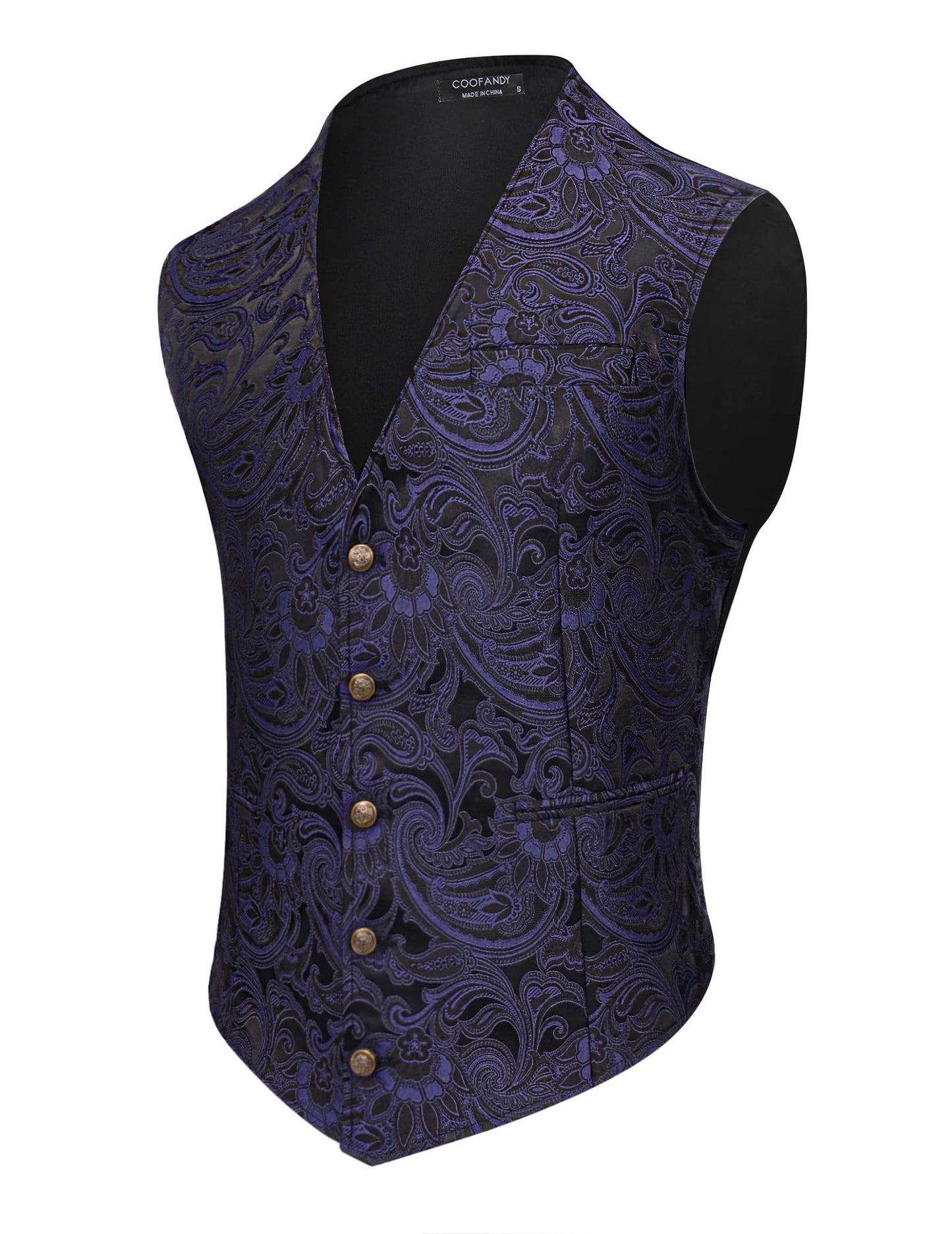 Dluxe Ave. (X-LARGE)  Mens Waistcoat Victorian Steam Punk Gothic Vest/ Dark Purple Paisley