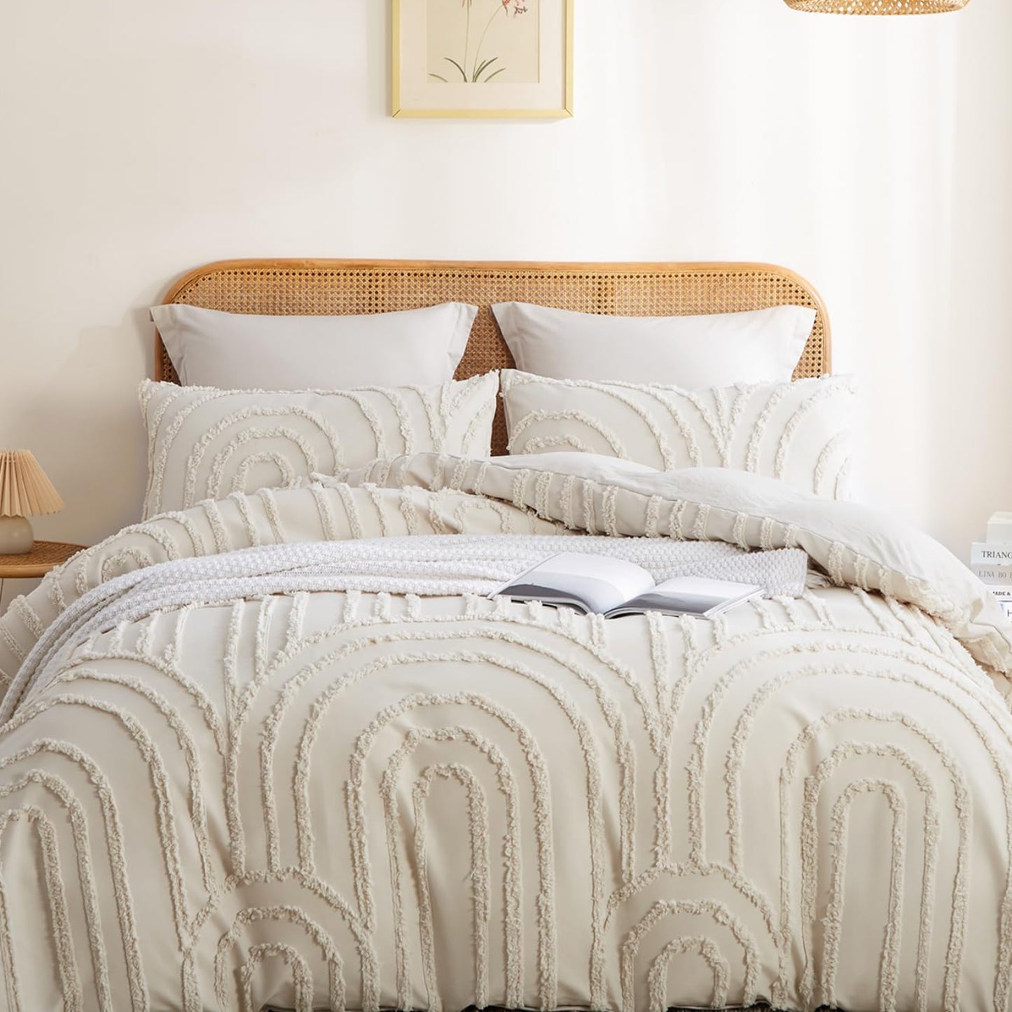 Dluxe Ave. ( FULL ) 3 Pcs Boho Duvet Cover, Tufted Textured Comforter Cover, Luxury Soft/ Beige