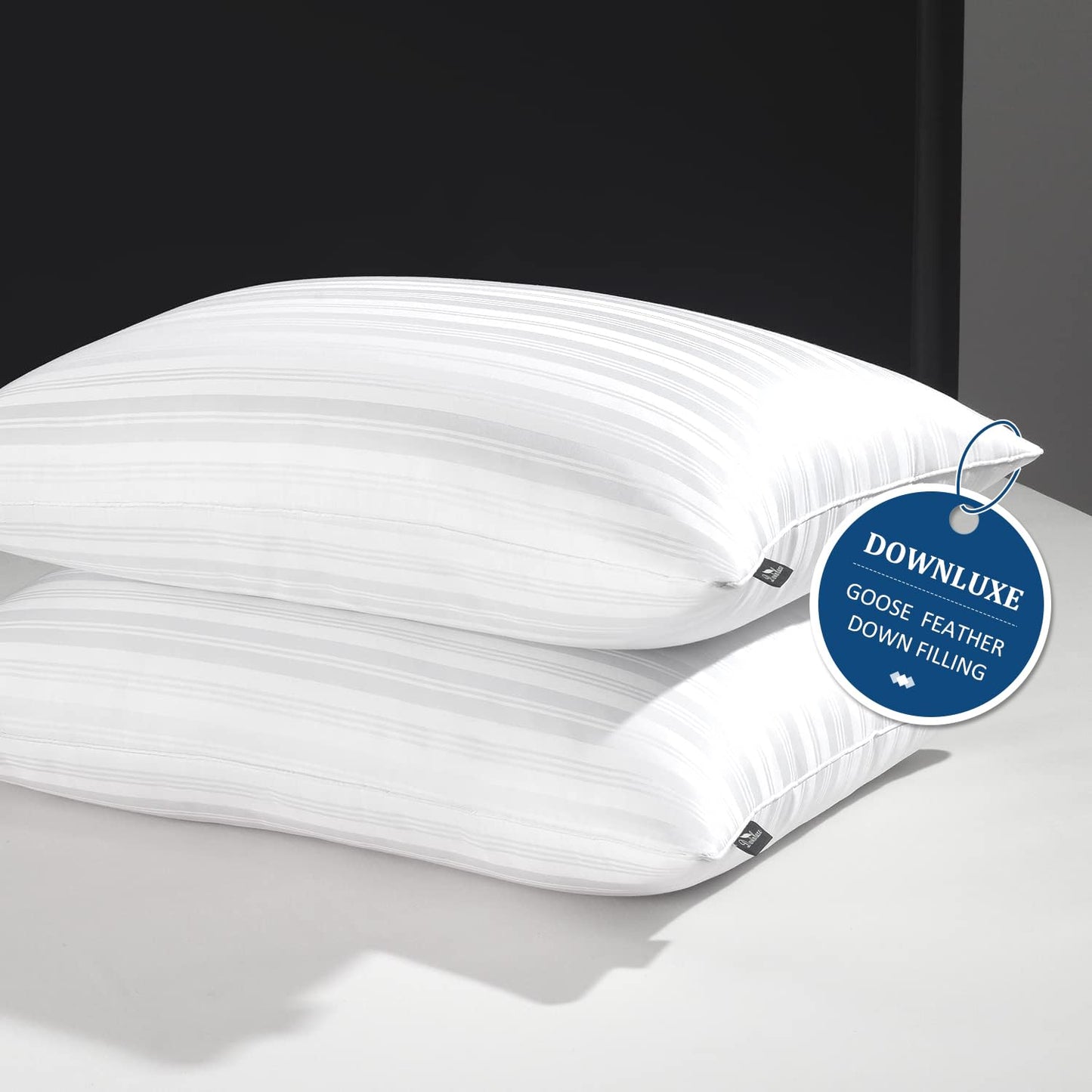 Dluxe Ave. ( QUEEN ) Goose Down Feather Pillows/ Set of 2/ Luxury Hotel Collection (20"x28")