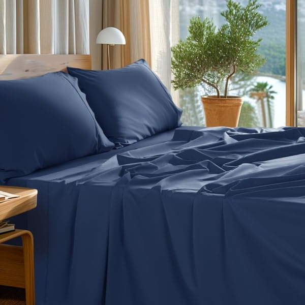 Dluxe Ave. ( TWIN ) 4 Pcs Egyptian Cotton Sheets/ 1000 Thread Count/ Navy Blue