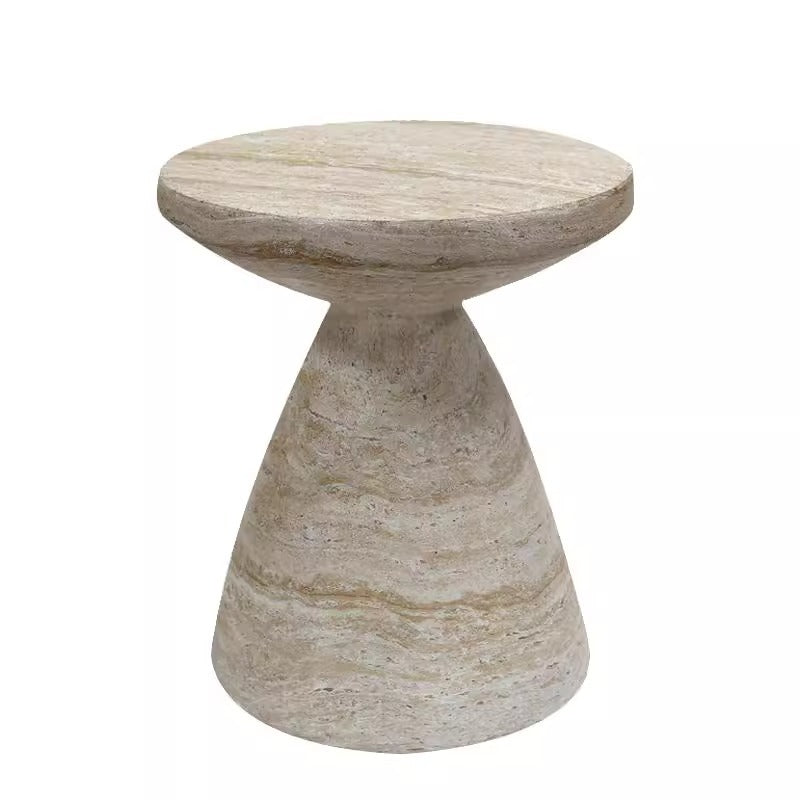 Modern Minimalist Imitation Travertine Sofa Side Table Round Geometric Coffee Table for Living Room Balcony Outdoor