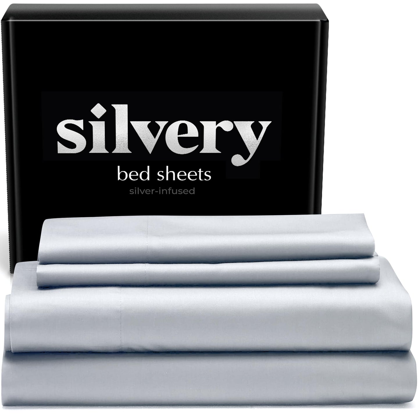 Dluxe Ave. ( CALI./ KING ) Silvery Silver Infused Bed Sheets Set, Award Winning Self Cooling, Luxurious Silky Soft Comfort