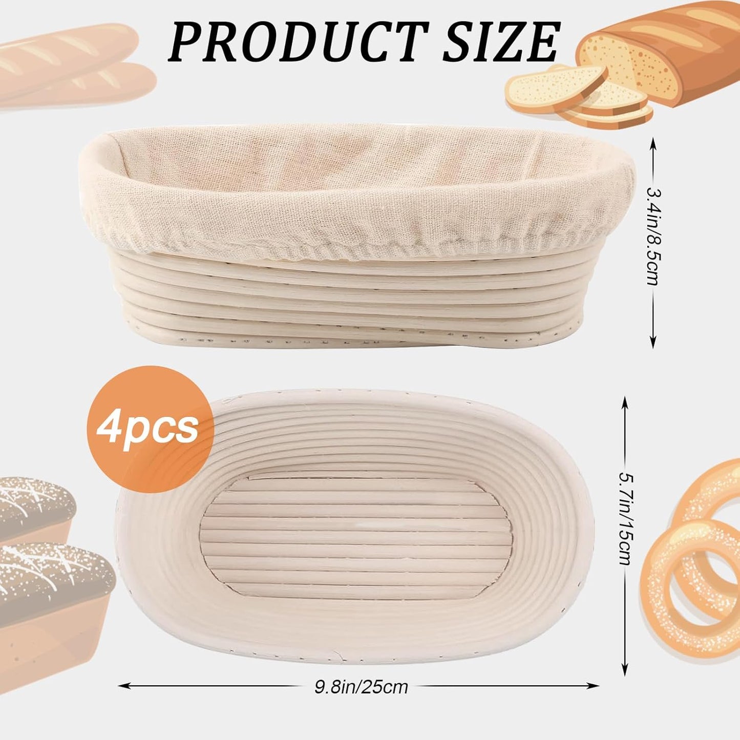 Dluxe Ave. 10 inch Oval Sourdough Bread Baking Supplies Set of 4
