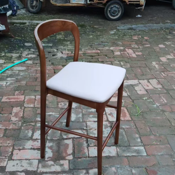 Modern Solid Wood Bar Stool with Backrest