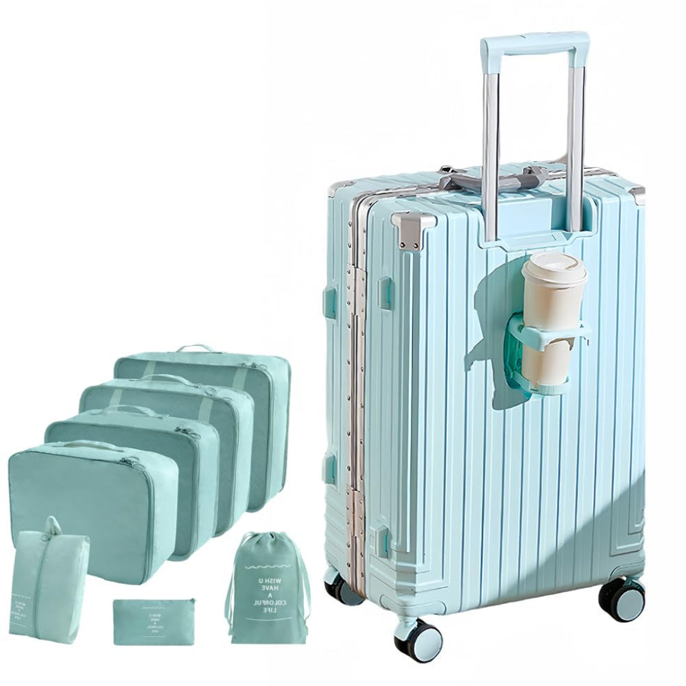 Dluxe Ave. Hardside Carry-on/ No Zipper/Spinner Wheels/Cup Holder/TSA Locks (Blue + Organizer Bags Carry-On 20-Inch)