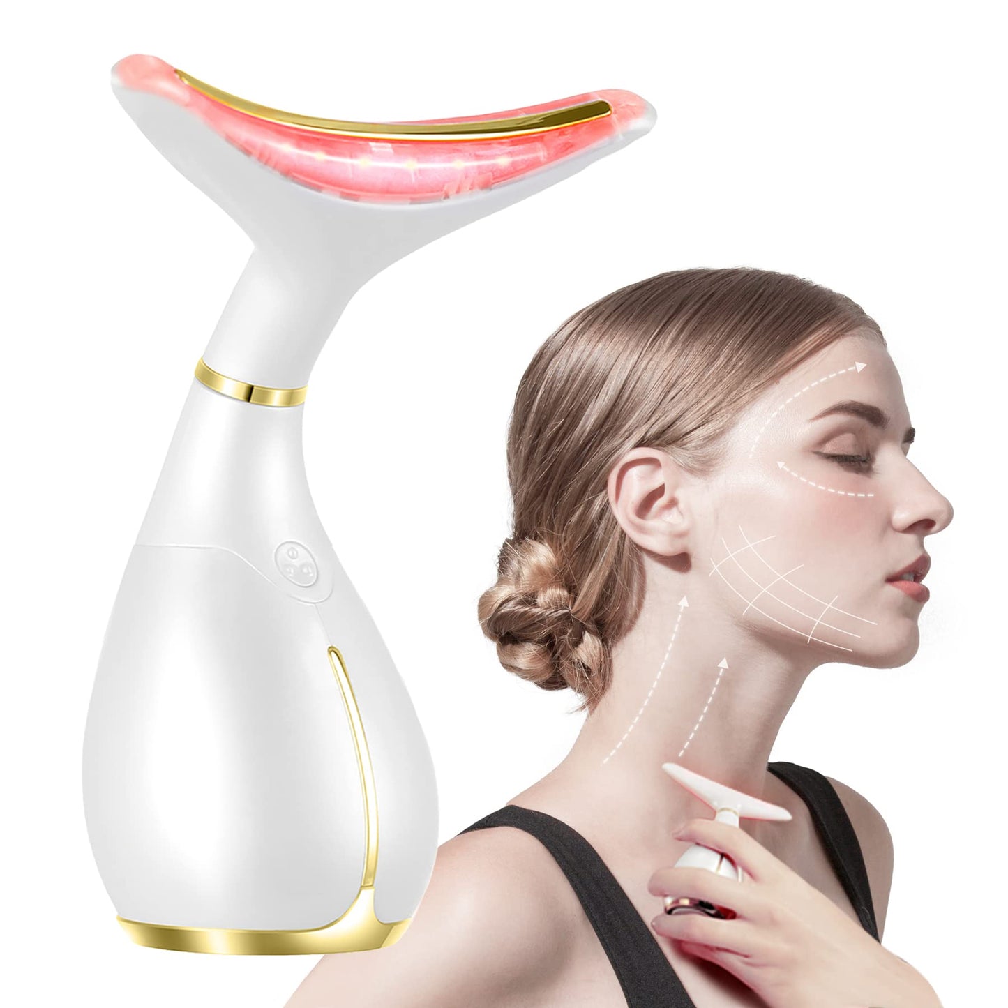 Dluxe Ave. Ms.W 3-in-1 Beauty Massager for Face and Neck Vibrating Facial Massager with Heat Vibration and Led. Electric Face Massager for Skin Improve Smooth Firm