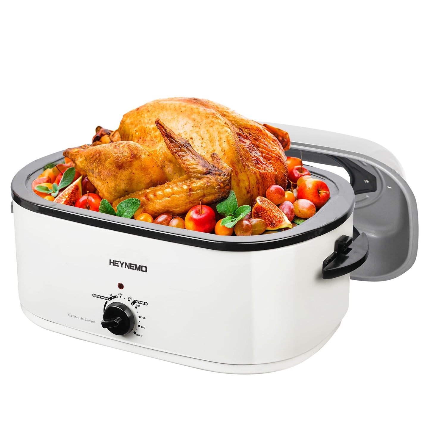 Dluxe Ave. 26QT Electric Roaster Oven, with Viewing & Self-basting Lid, Stainless Steel, White
