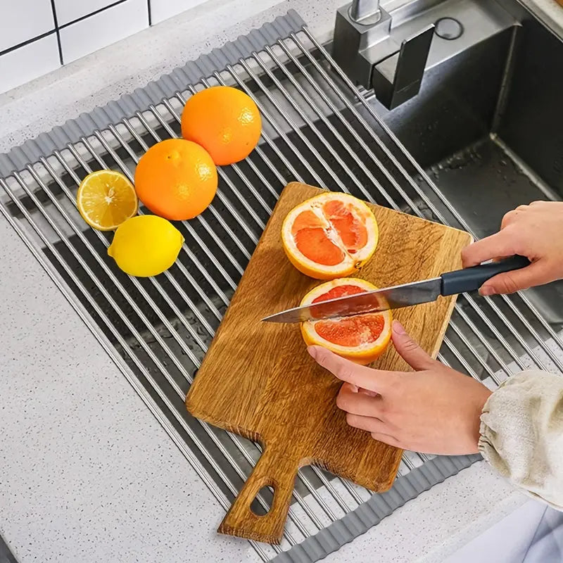 Dluxe Ave. Stainless Steel Foldable Dish Rack for Kitchen
