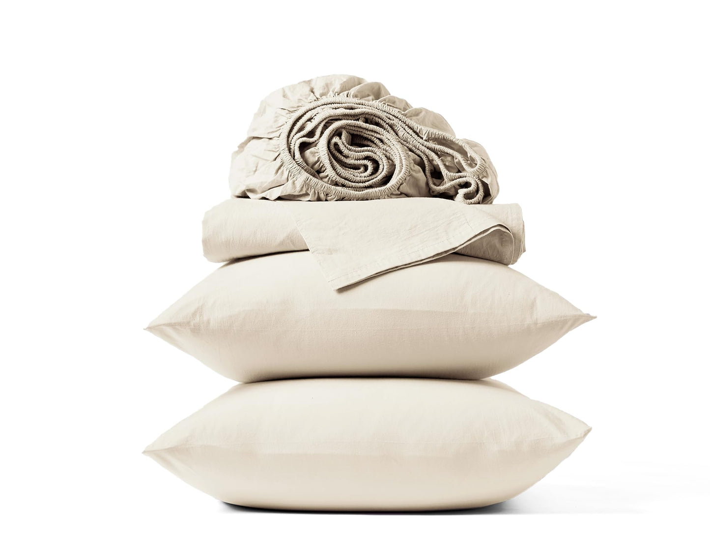 Dluxe Ave. ( FULL) 4 Pcs Coyuchi Organic Crinkled Percale Sheet Set, Undyed (Full)