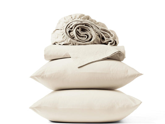 Dluxe Ave. ( FULL) 4 Pcs Coyuchi Organic Crinkled Percale Sheet Set, Undyed (Full)