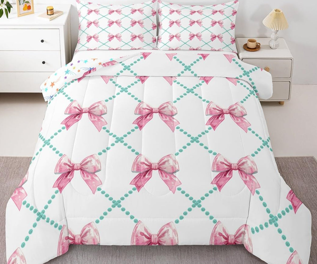 Dluxe Ave. ( TWIN ) 2 Pcs Comforter and Bedding Set/ Pink Bows