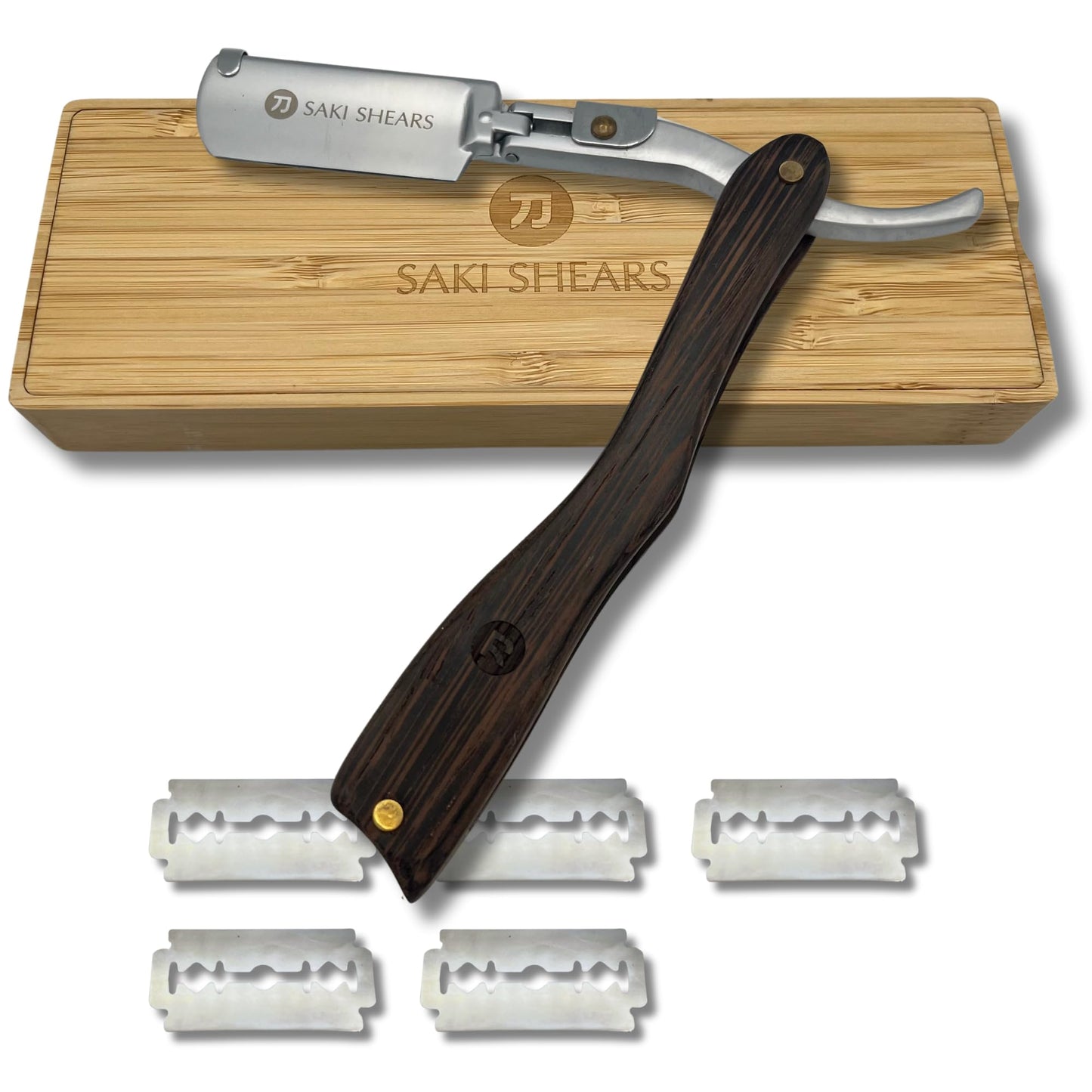 Dluxe Ave. Straight Edge Shaving Razor with Disposable Blades/ Wood Handle Stainless Steel/ Brown