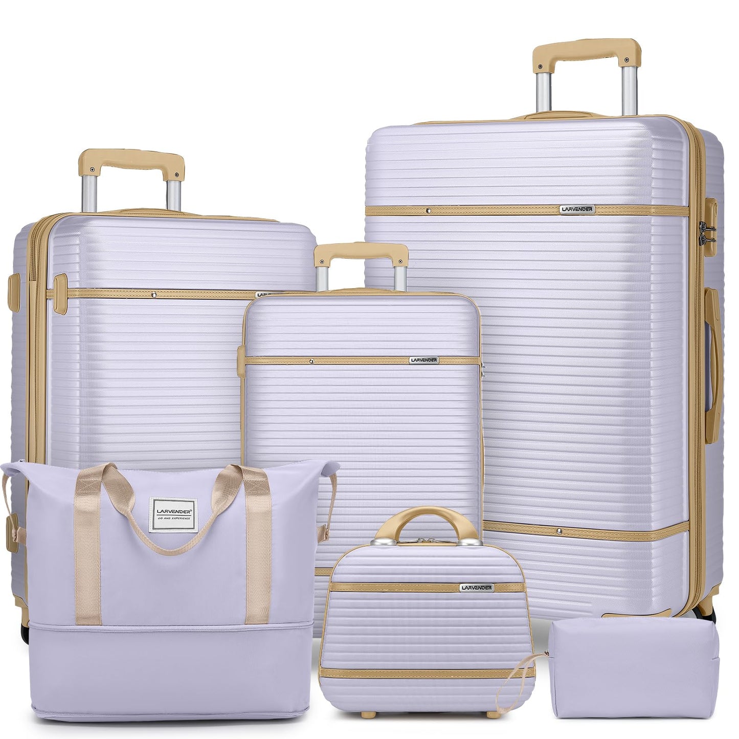 Dluxe Ave. Luggage with Cosmetic Case/ 360° Spinner Wheels/ 6 Pcs/ Expandable/ Lavender