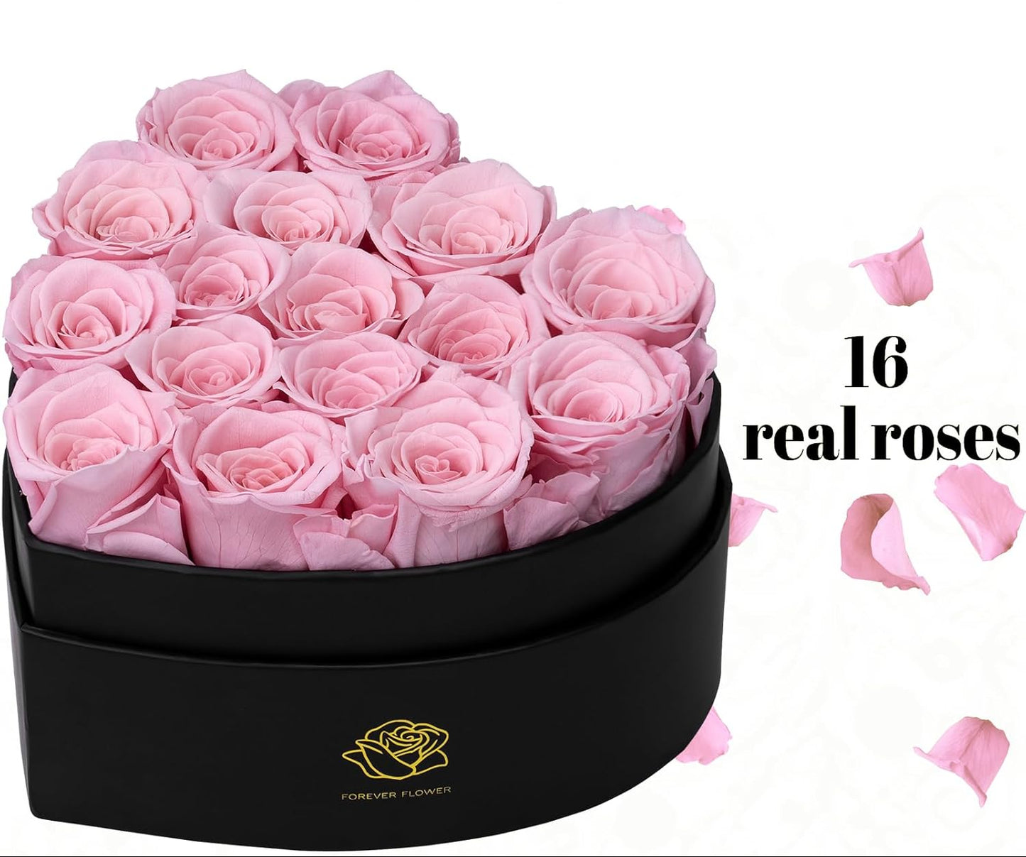 Dluxe Ave. Luxury Preserved Roses/ 16-Piece/ Heart-Shaped Box – Pink(OUT OF STOCK)