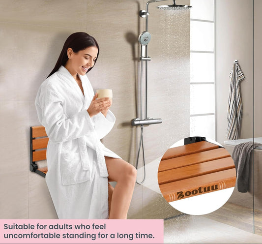 Dluxe Ave. 18" Teak Folding Shower Seat/ Wall Mounted Fold Down Bench/ Teak Wood