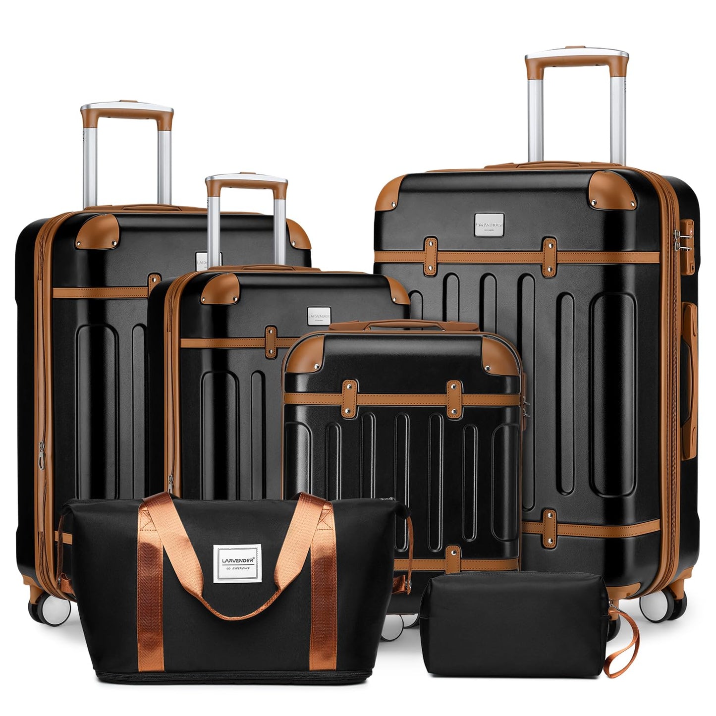 Dluxe Ave. 6 Piece Expandable Luggage Hardshell Suitcase Sets /TSA Locks/ Vintage  (Black Brown)