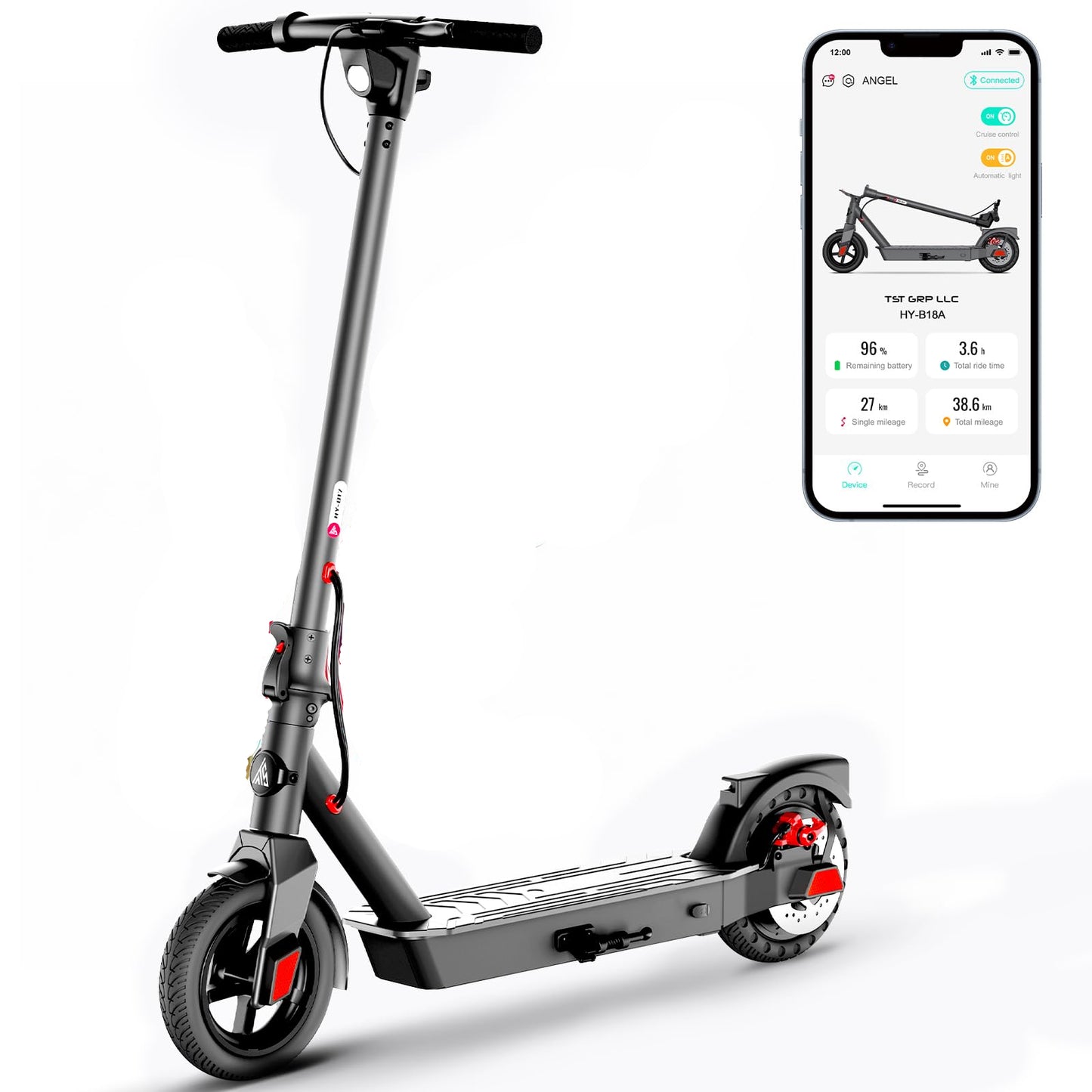 Dluxe Ave. Electric Scooter for Adults Up to 19 MPH and 20/30 Miles Long-Range 500W Peak Motor Foldable E Scooter 10" Solid Rear Tire and Pneumatic Front Tire Dual Braking System and App Control